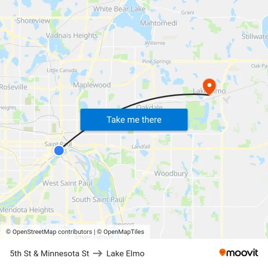 5th St & Minnesota St to Lake Elmo map