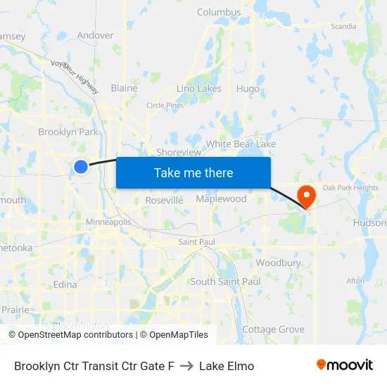 Brooklyn Ctr Transit Ctr Gate F to Lake Elmo map
