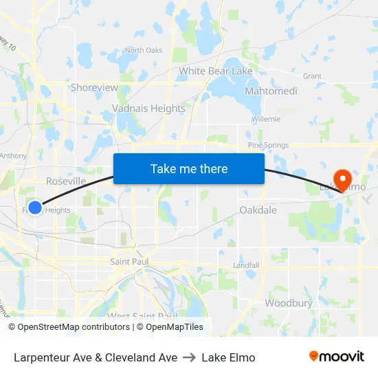 Larpenteur Ave & Cleveland Ave to Lake Elmo map