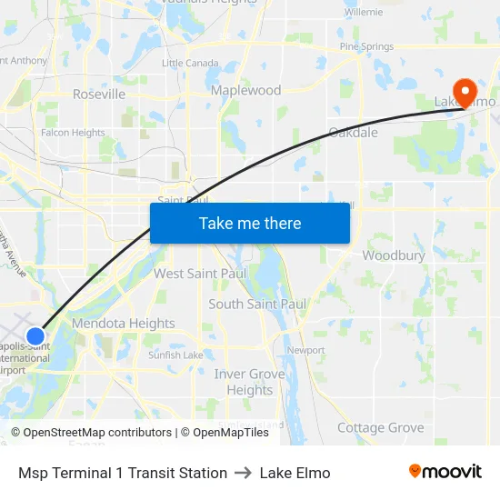 Msp Terminal 1 Transit Station to Lake Elmo map