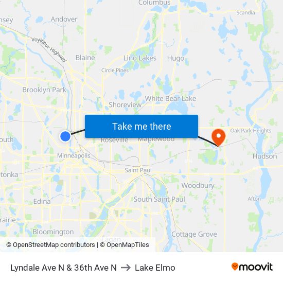 Lyndale Ave N & 36th Ave N to Lake Elmo map