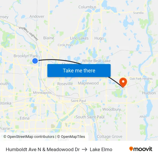 Humboldt Ave N & Meadowood Dr to Lake Elmo map