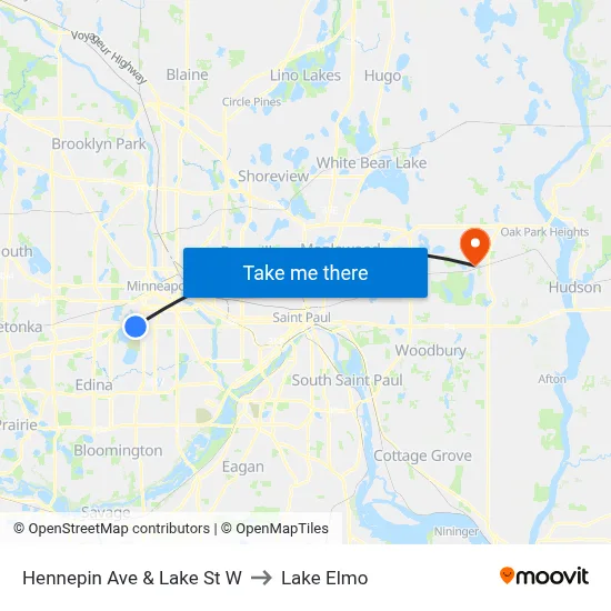 Hennepin Ave & Lake St W to Lake Elmo map