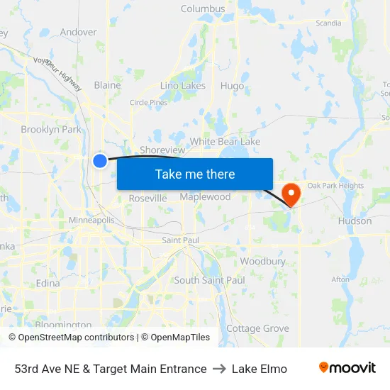 53rd Ave NE & Target Main Entrance to Lake Elmo map
