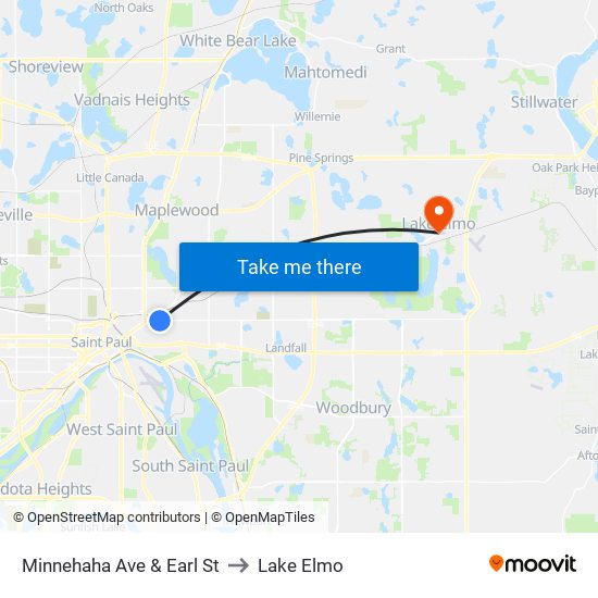 Minnehaha Ave & Earl St to Lake Elmo map