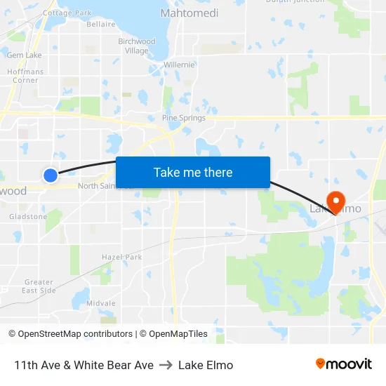 11th Ave & White Bear Ave to Lake Elmo map