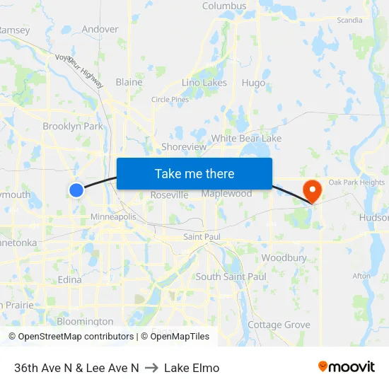 36th Ave N & Lee Ave N to Lake Elmo map