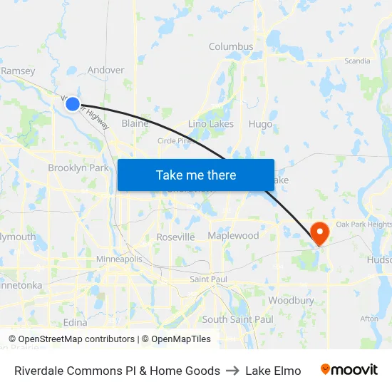 Riverdale Commons Pl & Home Goods to Lake Elmo map