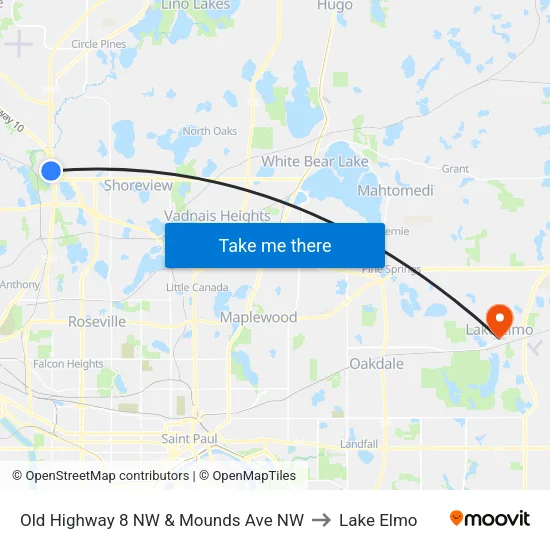 Old Highway 8 NW & Mounds Ave NW to Lake Elmo map