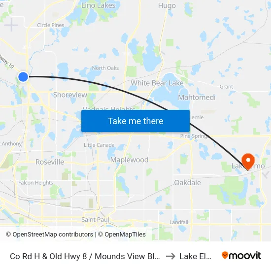 Co Rd H & Old Hwy 8 / Mounds View Blvd to Lake Elmo map