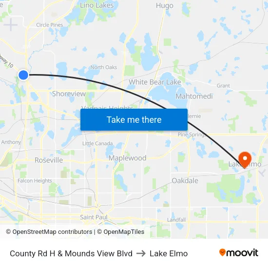 County Rd H & Mounds View Blvd to Lake Elmo map