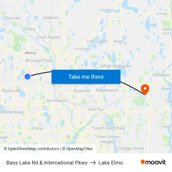 Bass Lake Rd & International Pkwy to Lake Elmo map