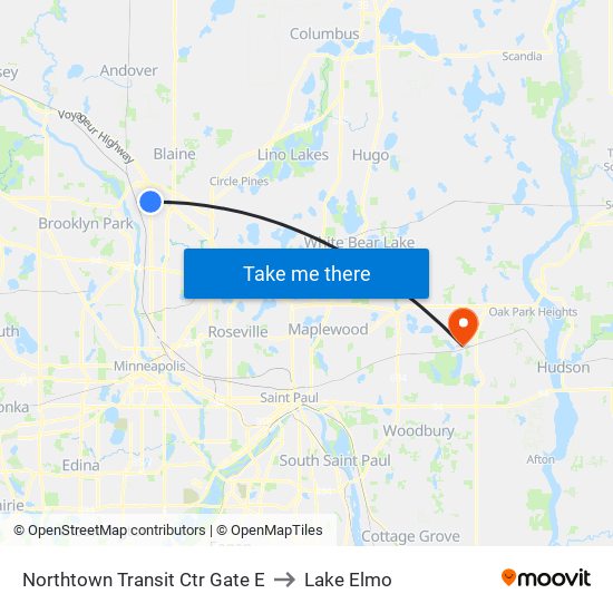 Northtown Transit Ctr Gate E to Lake Elmo map