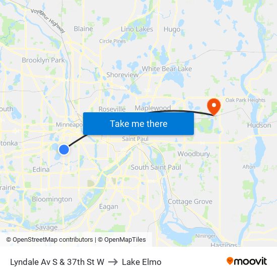 Lyndale Av S & 37th St W to Lake Elmo map