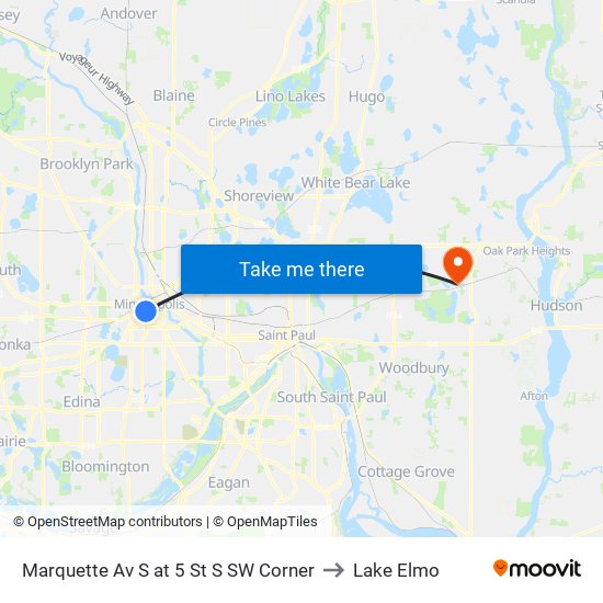 Marquette Av S at 5 St S SW Corner to Lake Elmo map