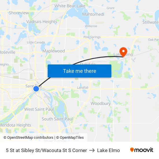 5 St at Sibley St/Wacouta St S Corner to Lake Elmo map