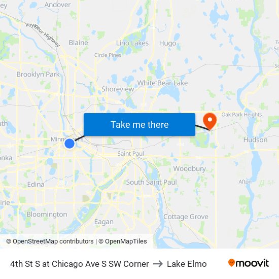 4th St S at Chicago Ave S SW Corner to Lake Elmo map