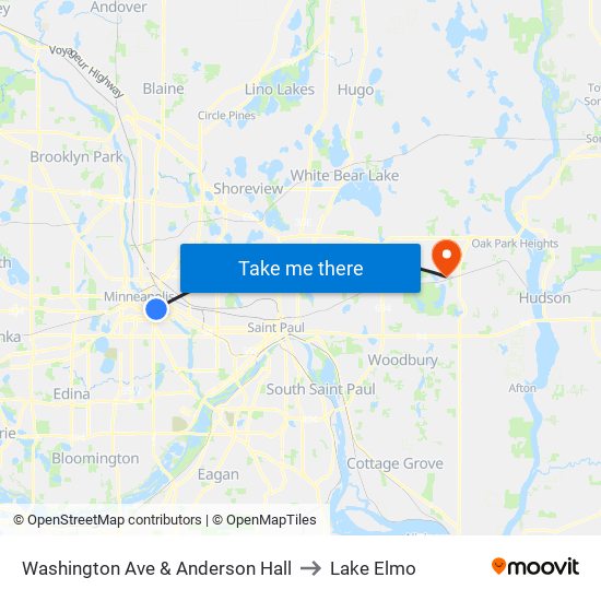 Washington Ave & Anderson Hall to Lake Elmo map