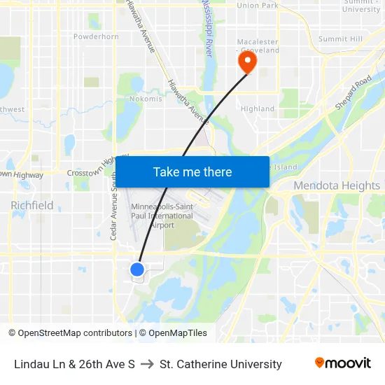 Lindau Ln & 26th Ave S to St. Catherine University map