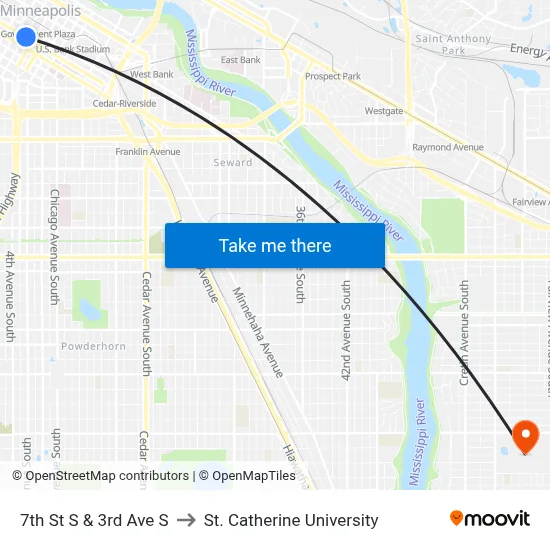 7th St S & 3rd Ave S to St. Catherine University map