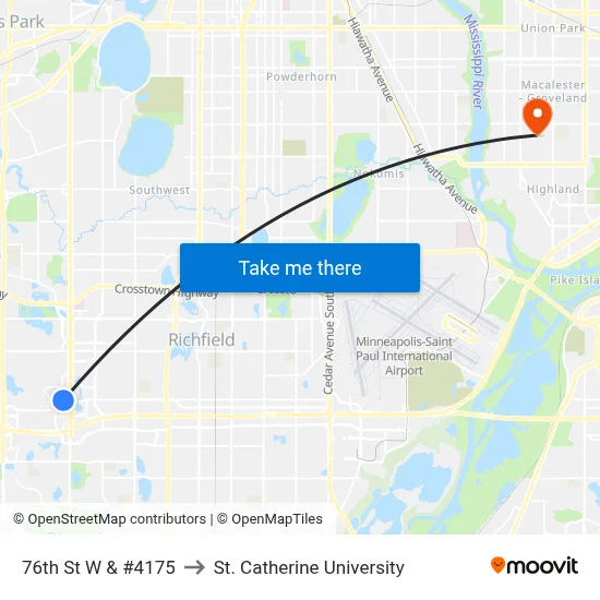 76th St W & #4175 to St. Catherine University map