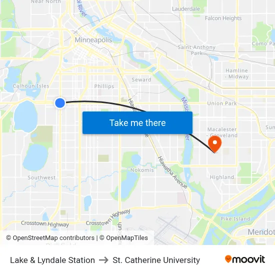 Lake & Lyndale Station to St. Catherine University map