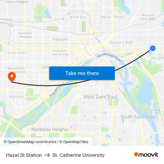 Hazel St Station to St. Catherine University map