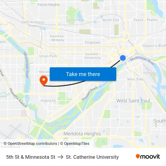 5th St & Minnesota St to St. Catherine University map