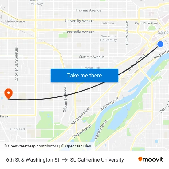 6th St & Washington St to St. Catherine University map