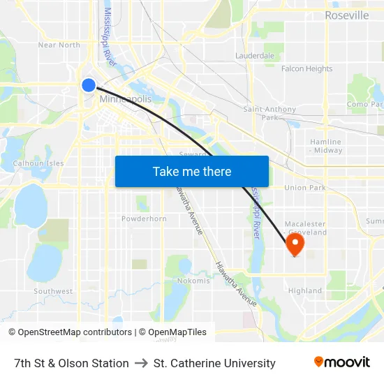 7th St & Olson Station to St. Catherine University map