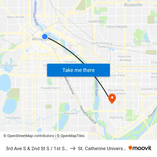 3rd Ave S & 2nd St S / 1st St S to St. Catherine University map