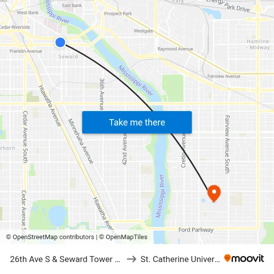 26th Ave S & Seward Tower West to St. Catherine University map