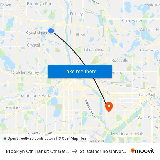Brooklyn Ctr Transit Ctr Gate F to St. Catherine University map