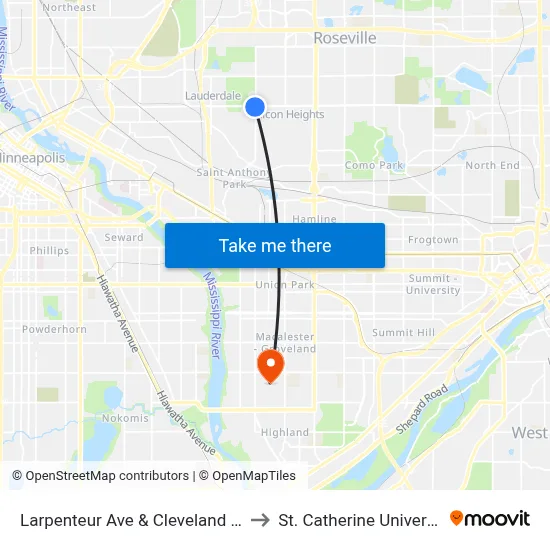 Larpenteur Ave & Cleveland Ave to St. Catherine University map
