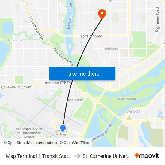 Msp Terminal 1 Transit Station to St. Catherine University map