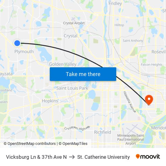 Vicksburg Ln & 37th Ave N to St. Catherine University map