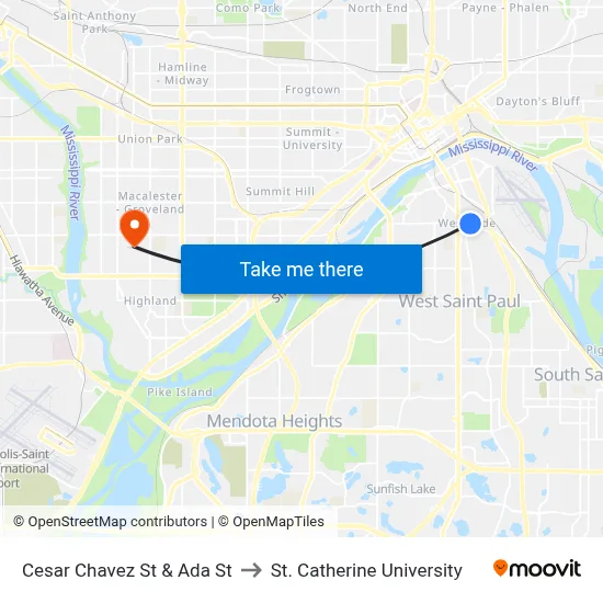 Cesar Chavez St & Ada St to St. Catherine University map