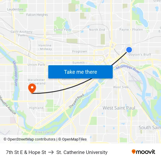 7th St E & Hope St to St. Catherine University map