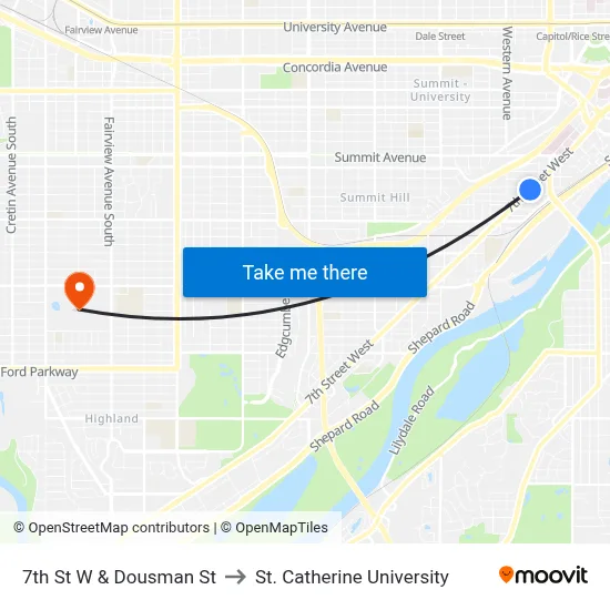 7th St W & Dousman St to St. Catherine University map