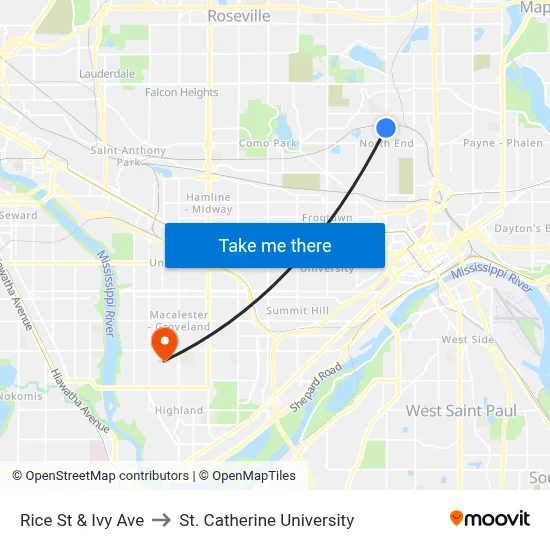 Rice St & Ivy Ave to St. Catherine University map
