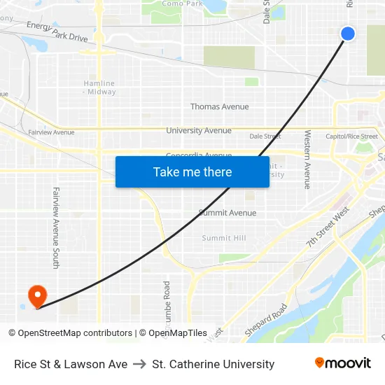 Rice St & Lawson Ave to St. Catherine University map