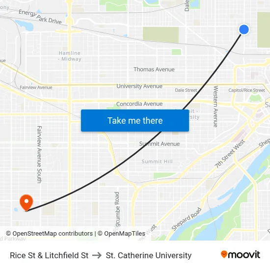 Rice St & Litchfield St to St. Catherine University map