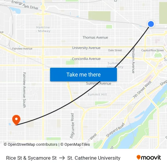 Rice St & Sycamore St to St. Catherine University map