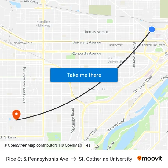 Rice St & Pennsylvania Ave to St. Catherine University map