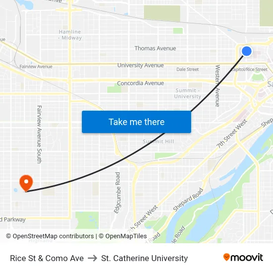 Rice St & Como Ave to St. Catherine University map