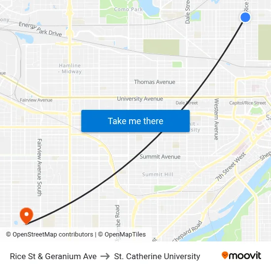 Rice St & Geranium Ave to St. Catherine University map