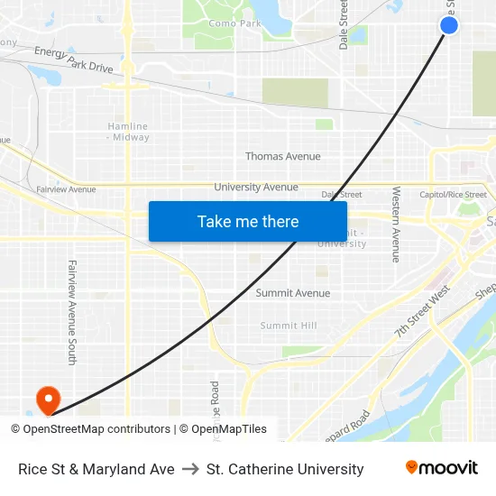 Rice St & Maryland Ave to St. Catherine University map