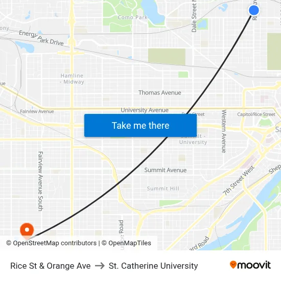 Rice St & Orange Ave to St. Catherine University map