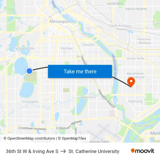 36th St W & Irving Ave S to St. Catherine University map