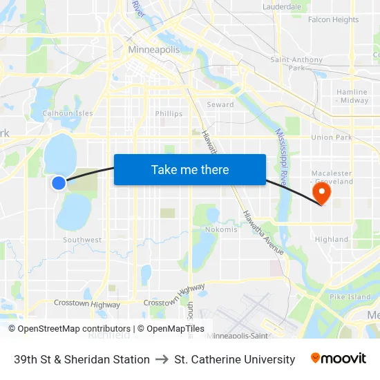 39th St & Sheridan Station to St. Catherine University map